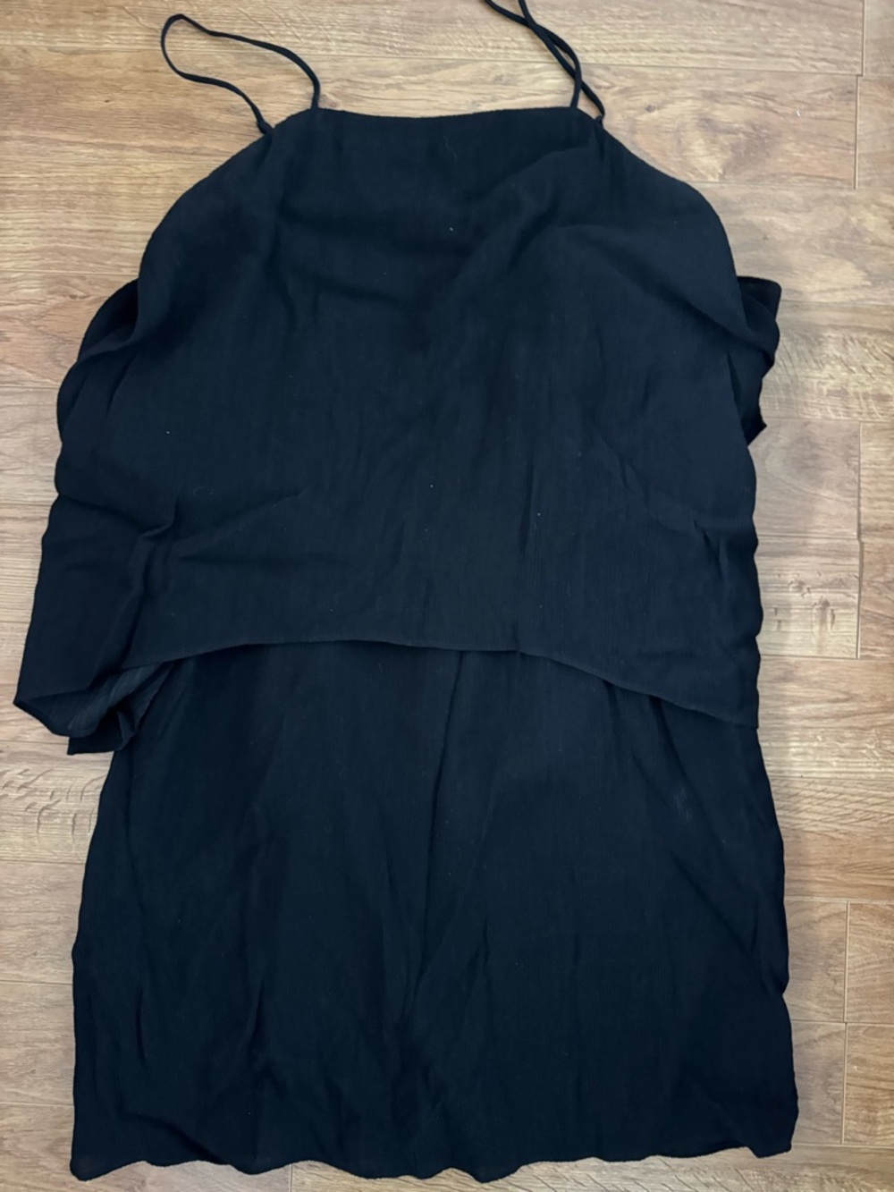 Ann Taylor Black Layered, Draped Spaghetti Strap flowy black cocktail Sun dress